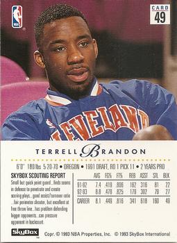 1993-94 SkyBox Premium #49 Terrell Brandon Back