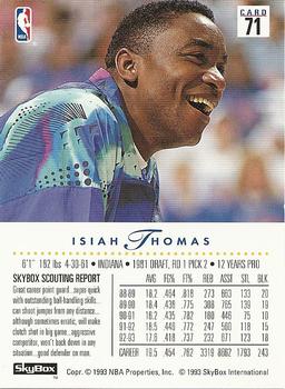 1993-94 SkyBox Premium #71 Isiah Thomas Back