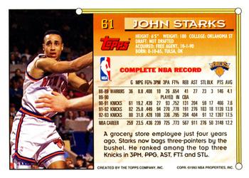 1993-94 Topps #61 John Starks Back
