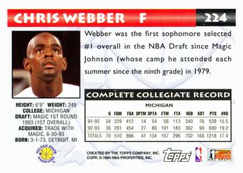 1993-94 Topps #224 Chris Webber Back