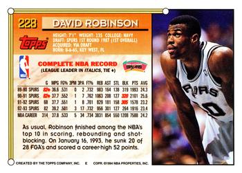 1993-94 Topps #228 David Robinson Back