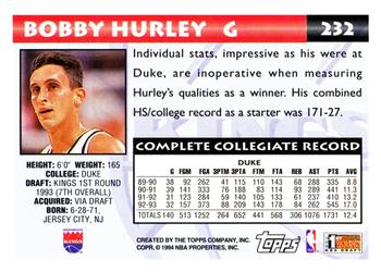 1993-94 Topps #232 Bobby Hurley Back