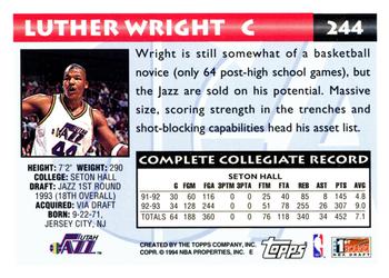 1993-94 Topps #244 Luther Wright Back