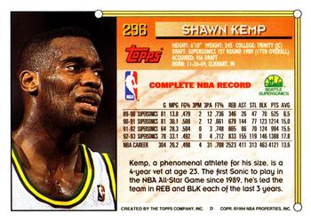 1993-94 Topps #296 Shawn Kemp Back