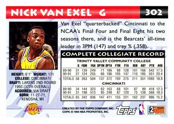 1993-94 Topps #302 Nick Van Exel Back