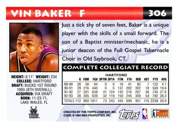 1993-94 Topps #306 Vin Baker Back