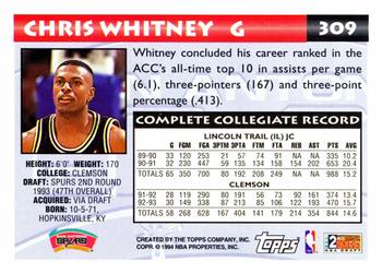1993-94 Topps #309 Chris Whitney Back