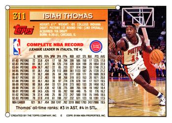1993-94 Topps #311 Isiah Thomas Back