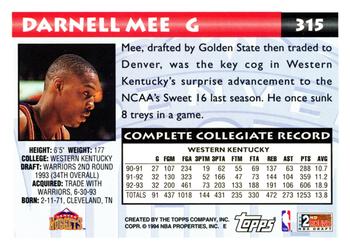 1993-94 Topps #315 Darnell Mee Back