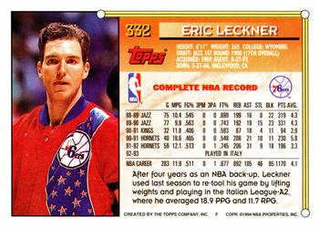1993-94 Topps #332 Eric Leckner Back