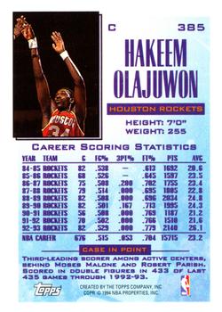 1993-94 Topps #385 Hakeem Olajuwon Back