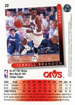 1993-94 Upper Deck #22 Terrell Brandon Back