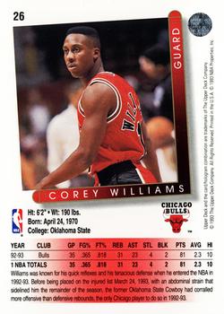 1993-94 Upper Deck #26 Corey Williams Back