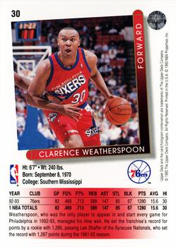 1993-94 Upper Deck #30 Clarence Weatherspoon Back