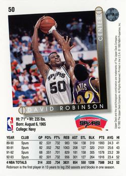 1993-94 Upper Deck #50 David Robinson Back