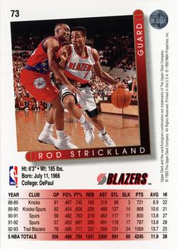 1993-94 Upper Deck #73 Rod Strickland Back