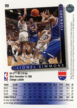 1993-94 Upper Deck #99 Lionel Simmons Back