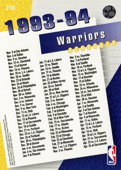 1993-94 Upper Deck #218 Golden State Warriors Back