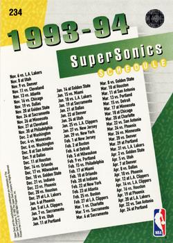 1993-94 Upper Deck #234 Seattle SuperSonics Back