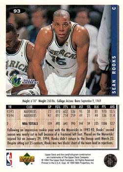 1994-95 Collector's Choice #93 Sean Rooks Back