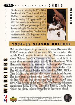 1994-95 Collector's Choice #174 Chris Webber Back