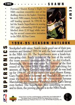 1994-95 Collector's Choice #190 Shawn Kemp Back