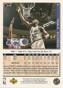 1994-95 Collector's Choice #232 Shaquille O'Neal Back