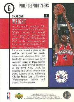 1994-95 Collector's Choice - 1994 NBA Draft Lottery Picks Exchange #6 Sharone Wright Back