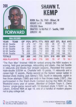 1994-95 Hoops #200 Shawn Kemp Back