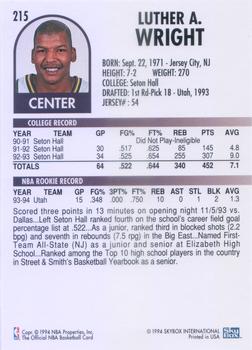 1994-95 Hoops #215 Luther Wright Back
