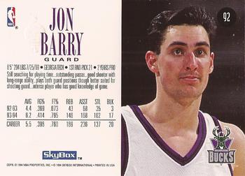 1994-95 SkyBox Premium #92 Jon Barry Back