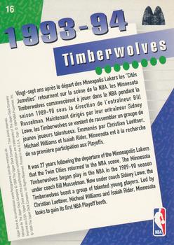 1994 Upper Deck McDonald's Teams (French) #16 Minnesota Timberwolves Back