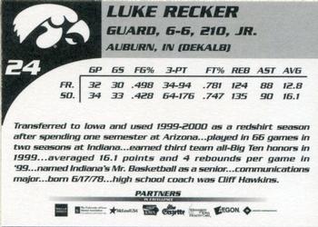 2000-01 Iowa Hawkeyes #NNO Luke Recker Back