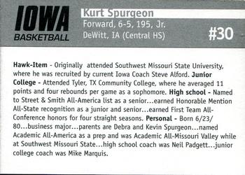 2002-03 Iowa Hawkeyes #NNO Kurt Spurgeon Back
