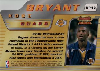 1996-97 Bowman's Best - Picks #BP10 Kobe Bryant Back