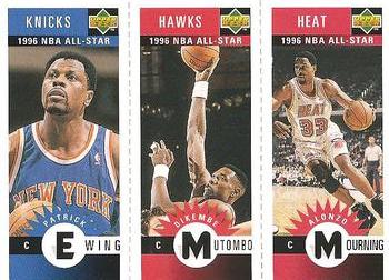 1996-97 Collector's Choice - Mini-Cards Panels #M145/M91/M135 Patrick Ewing / Dikembe Mutombo / Alonzo Mourning Front