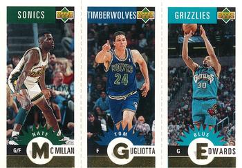 1996-97 Collector's Choice - Mini-Cards Panels Gold #M77 / M48 / M86 Nate McMillan / Tom Gugliotta / Blue Edwards Front