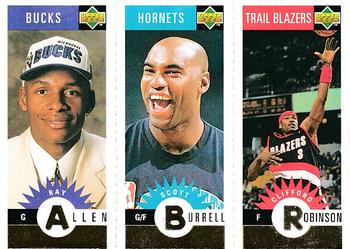 1996-97 Collector's Choice - Mini-Cards Panels Gold #M136/M97/M159 Ray Allen / Scott Burrell / Clifford Robinson Front