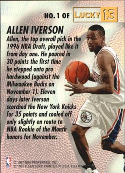 1996-97 Fleer - Lucky 13 #1 Allen Iverson Back
