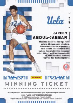 2020 Panini Contenders Draft Picks - Winning Tickets #29 Kareem Abdul-Jabbar Back