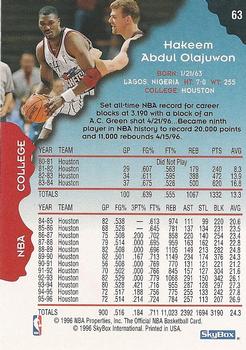 1996-97 Hoops #63 Hakeem Olajuwon Back