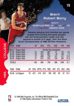 1996-97 Hoops #70 Brent Barry Back