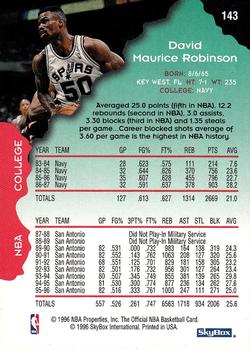 1996-97 Hoops #143 David Robinson Back