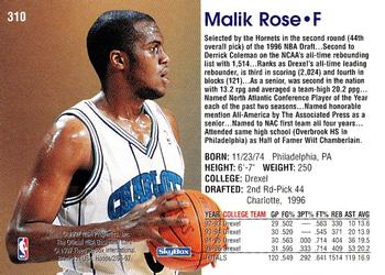 1996-97 Hoops #310 Malik Rose Back