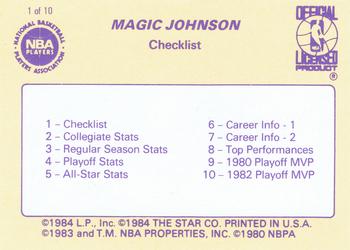 1986 Star Magic Johnson #1 Magic Johnson / Checklist Back