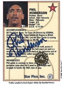 1990 Star Pics - Autographs #18 Phil Henderson Back