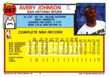 1992-93 Topps - Gold #287 Avery Johnson Back