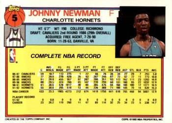 1992-93 Topps - Gold #5 Johnny Newman Back