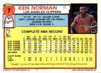 1992-93 Topps - Gold #7 Ken Norman Back