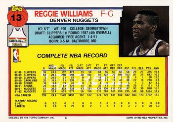 1992-93 Topps - Gold #13 Reggie Williams Back